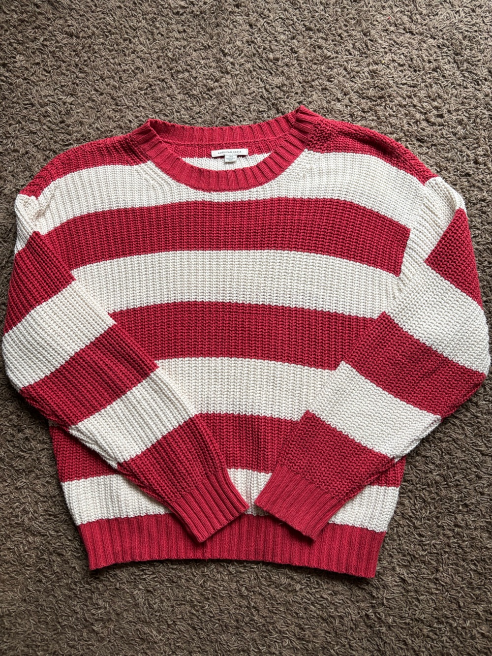 American Eagle Outfitters Red and White Striped Knit Sweater